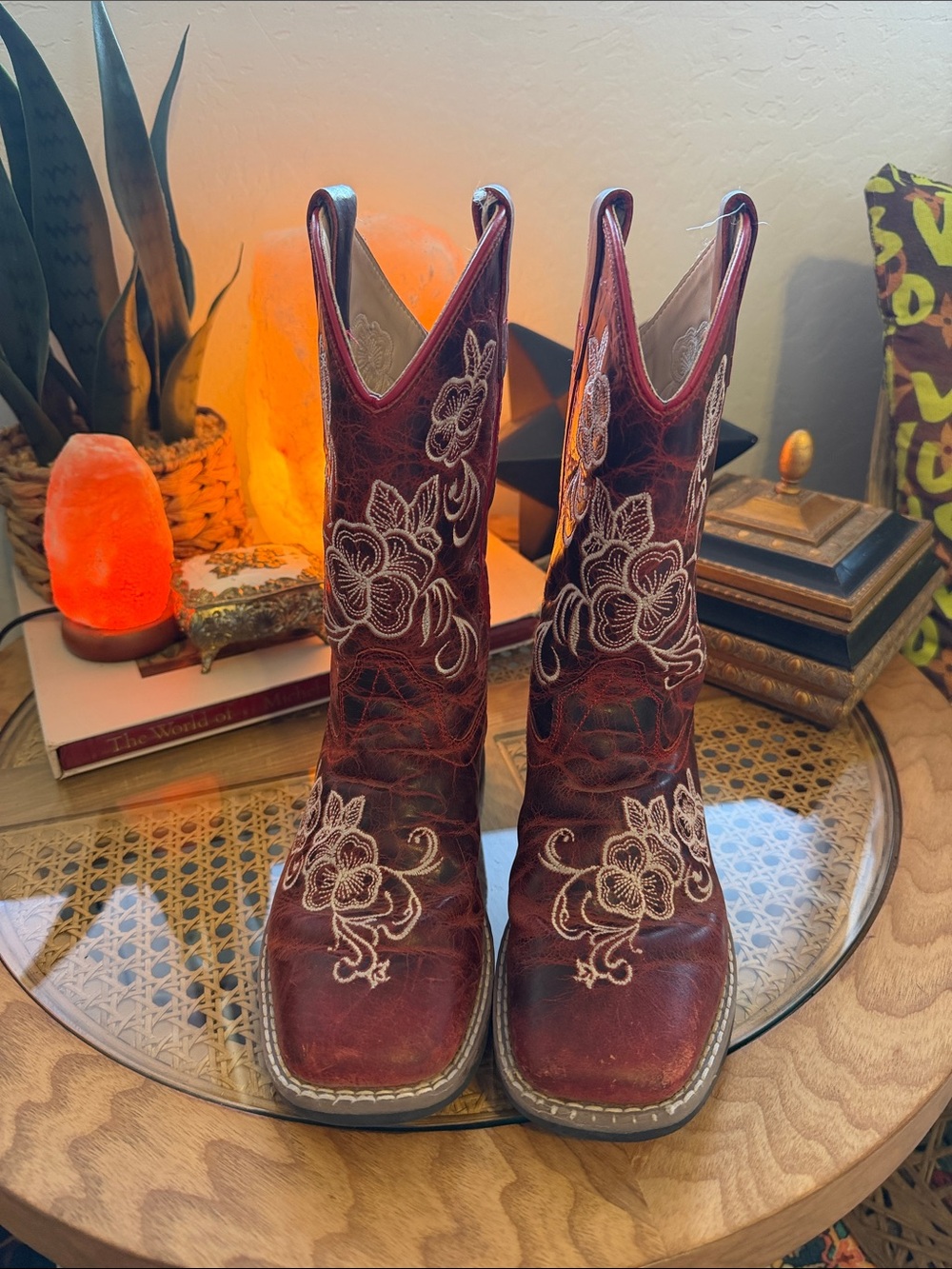 Girls Embroidered Western Cowboy Boots Leather Upper Youth 2 - Picture 3 of 9